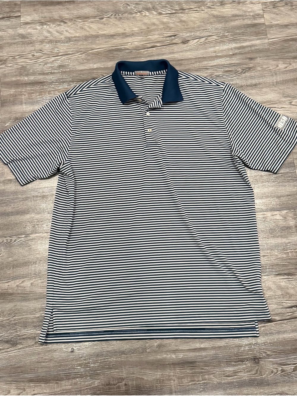 Peter Millar Summer Comfort Men's Navy & White Striped Polo Golf Shirt size XL